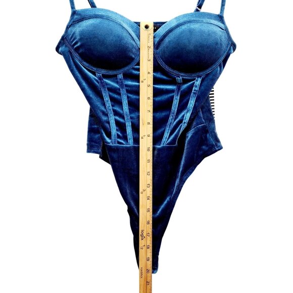 Blue Velvet Bodysuit With Adjustable Straps & Snap Closure - Size M Haute Monde - Picture 9 of 13